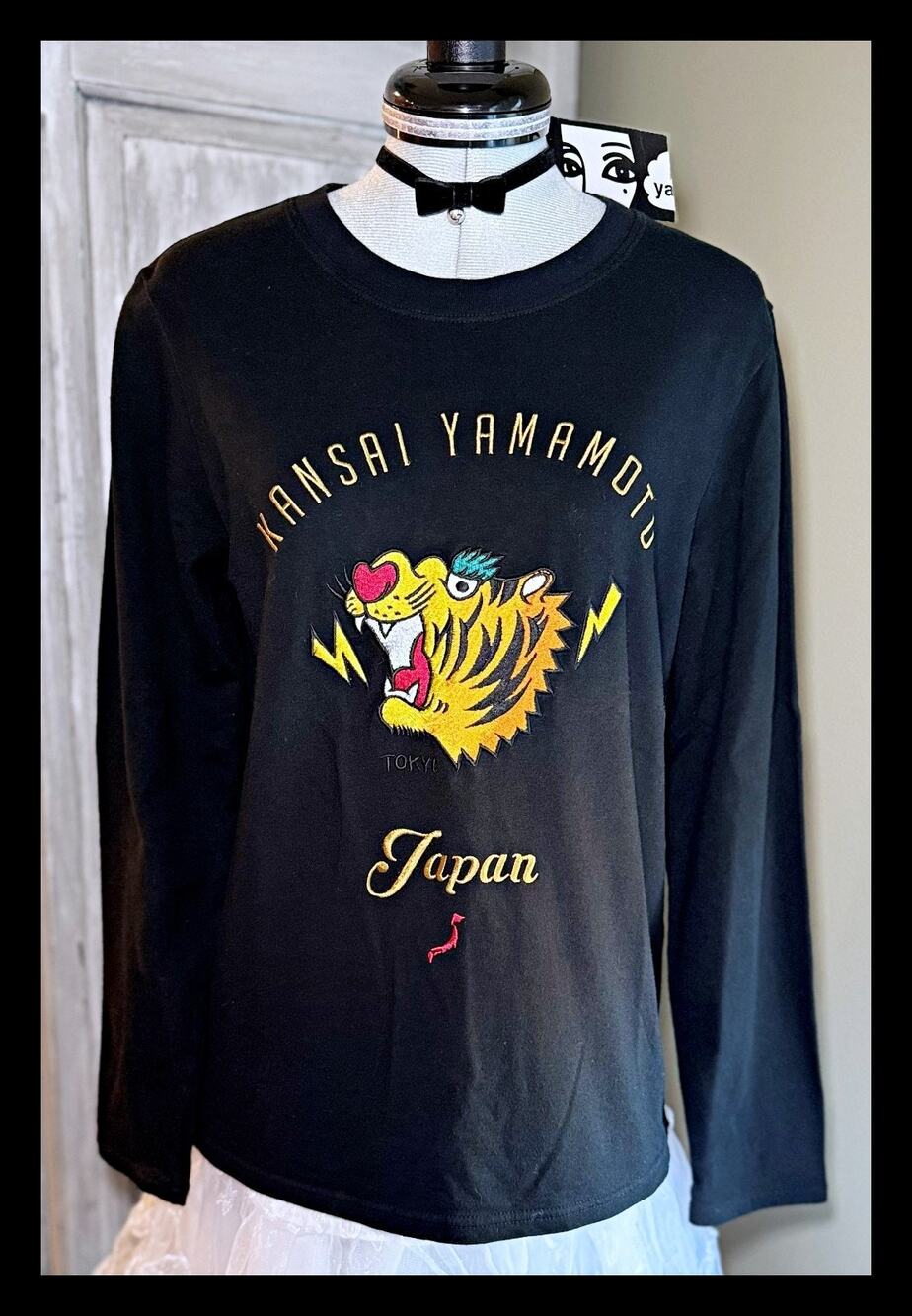 KANSAI YAMAMOTO Japan Tiger Embroidered T-Shirt Long Sleeve Tunic Top Size L